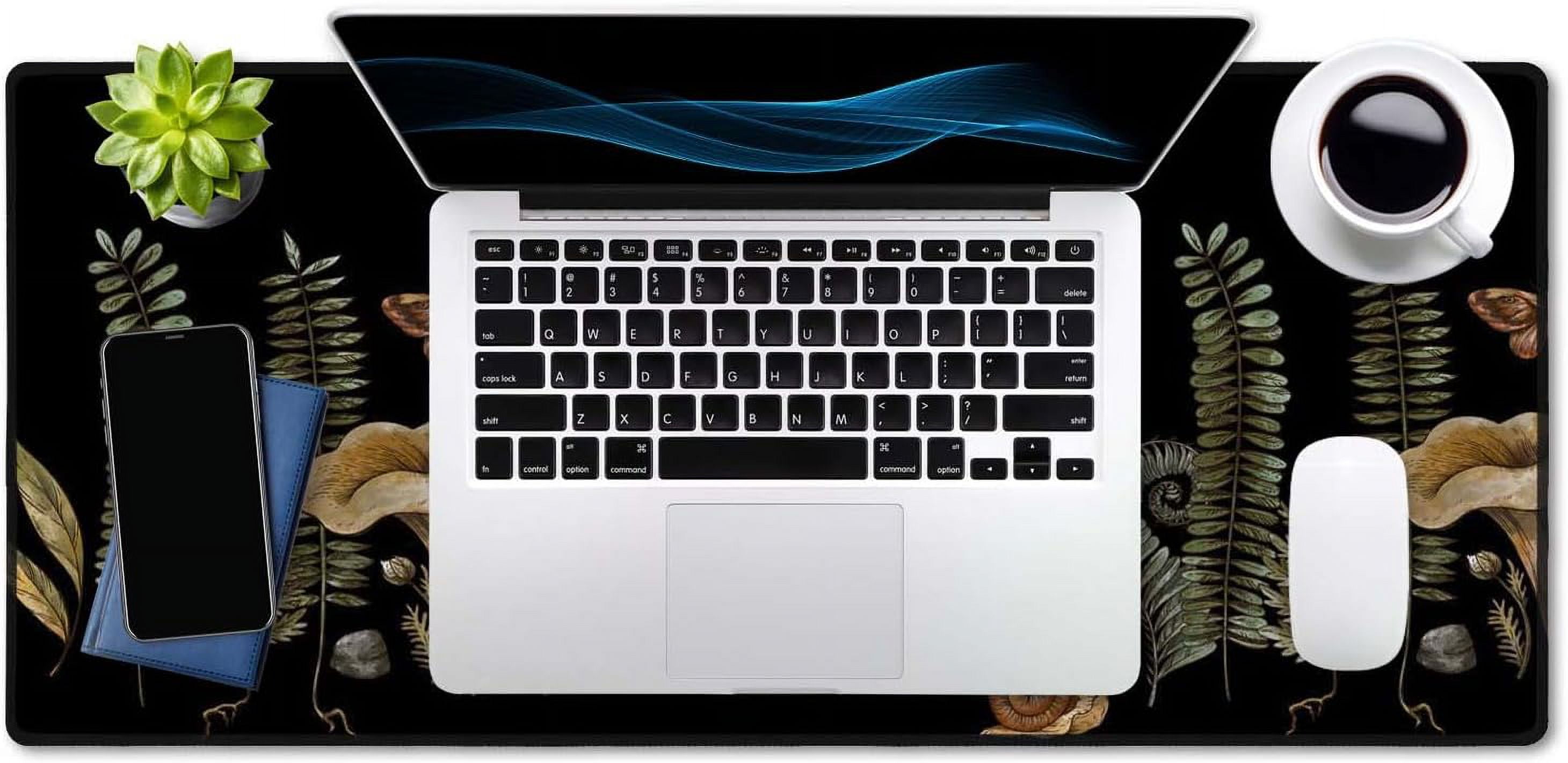 Cute Witch Magic Mushroom Forager Fern Desk Mat, Boho Extended Mouse Pad, Extra Large Gaming Desk Pad Non-Slip Water-Resistant Rubber Base Computer Keyboard Mouse Mat, 35.5 x 15.7-inch