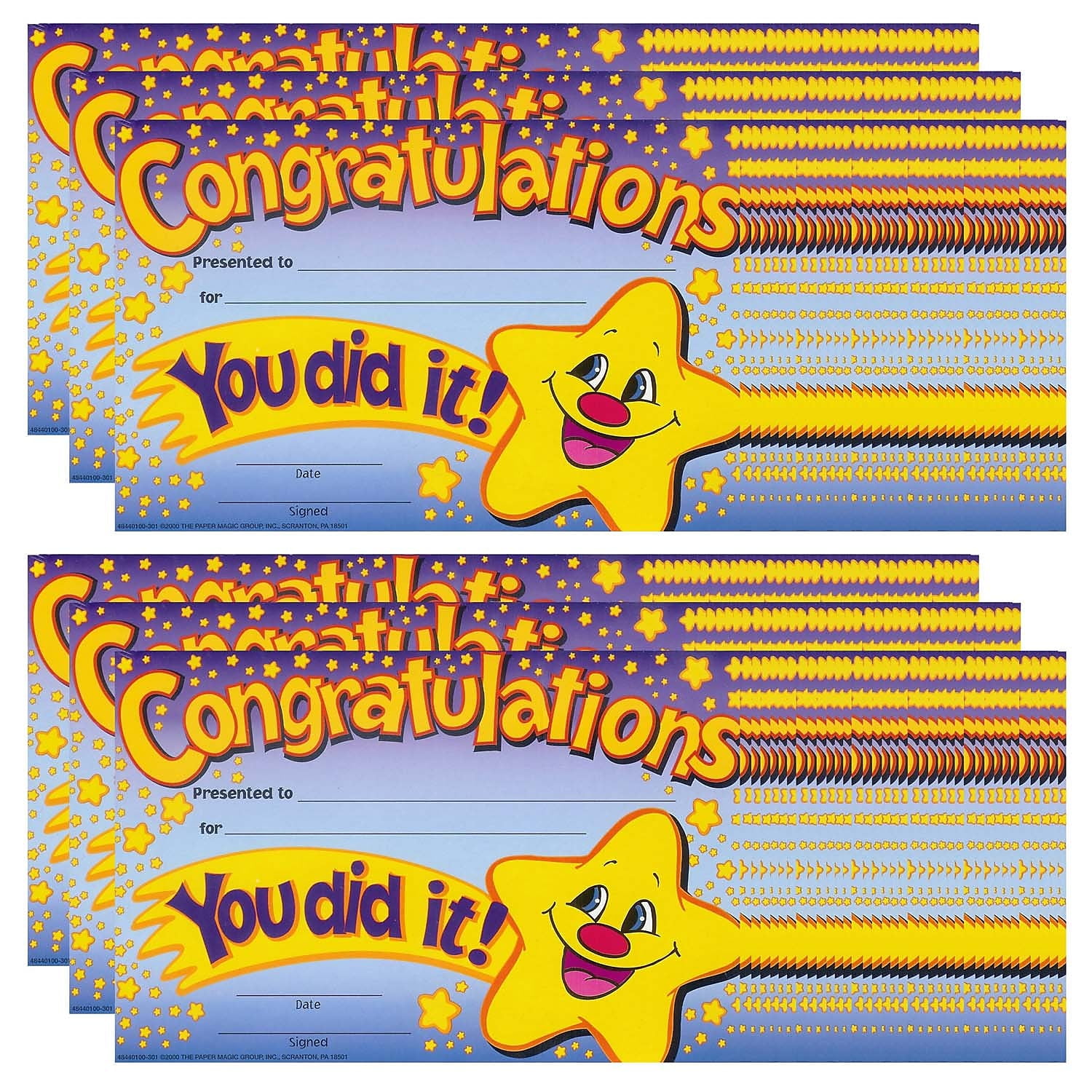 Eureka Congratulations Recognition Awards 8.5'' x 5.5'' Assorted 36 Per Pack 6 Packs (EU-84401-6)