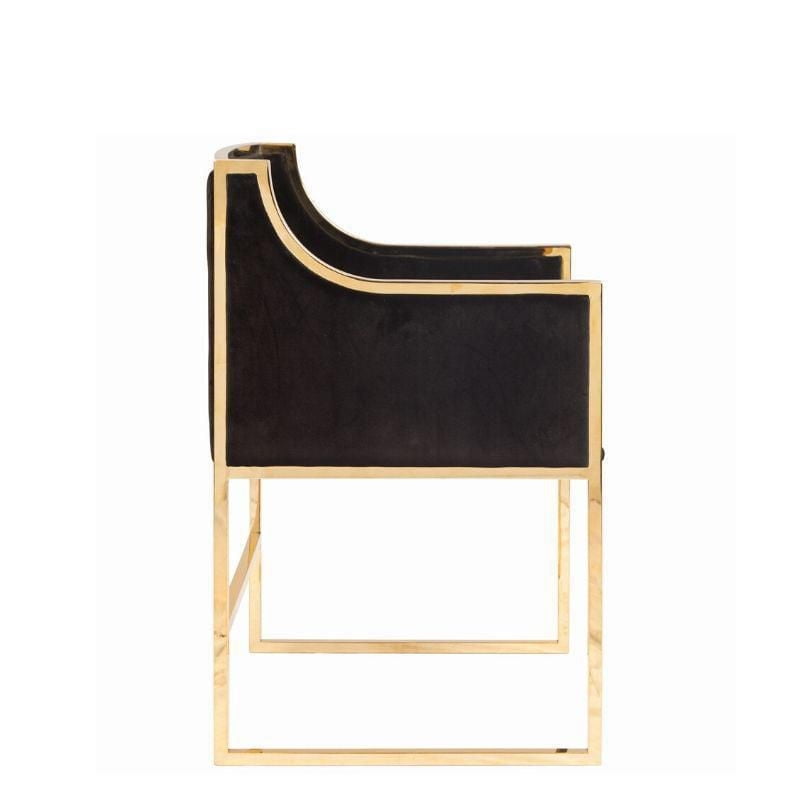 Take Me Home Black KARAT Dining Chair – Luxurious Modern Dining Chair with Soft Black Velvet Upholstery, Gold Metal Base, and Comfortable Armrests, Perfect for Elegant Dining Rooms or Contemporary Spa