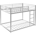 thumbnail image 4 of Full Over Full Metal Bunk Bed, Heavy Duty Low Bunk Bed with Safety Guard Rails and Ladder (Sliver), 4 of 6