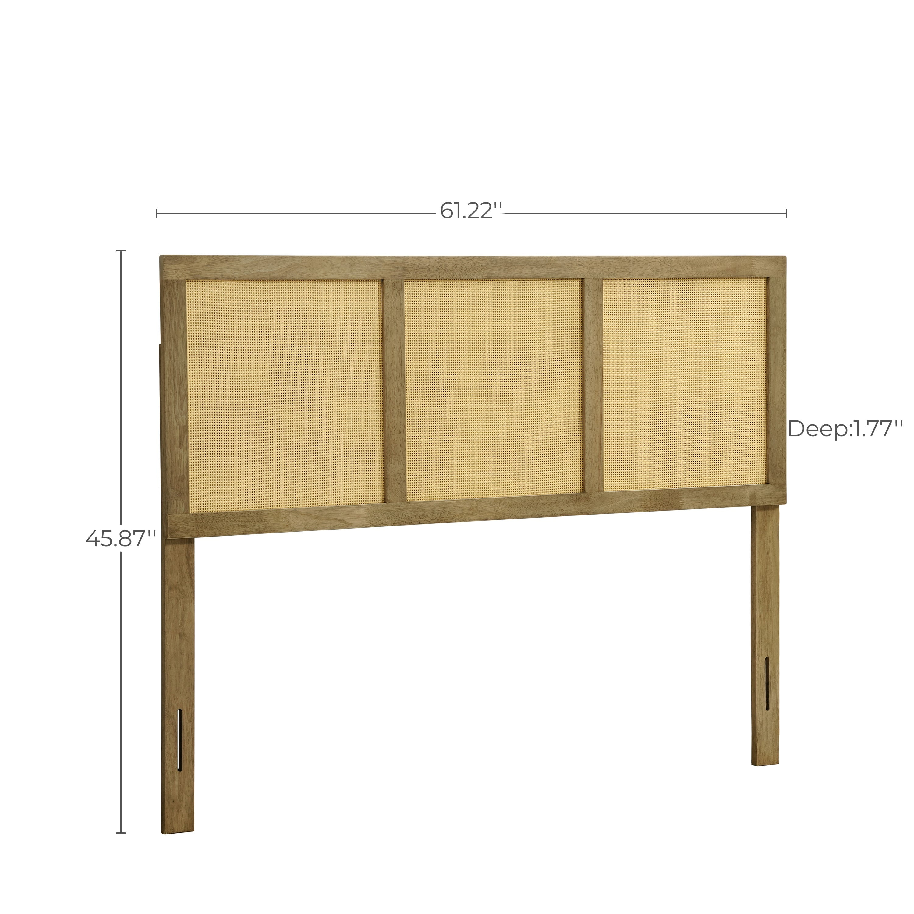 LuxenHome Natural Finish Rubberwood with Rattan Panels Headboard, Queen
