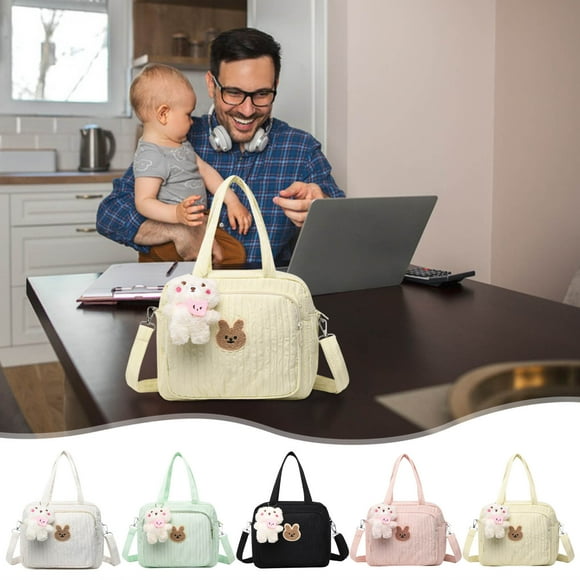 Bolsa de pañales acolchada de gran capacidad con bolsillos aislados, nailon impermeable, múltiples compartimentos, correa ajustable, lindos patrones para viajar, cochecito, 9.45 "x5.51" x7.87", bebé