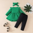 thumbnail image 5 of Xyant Toddler Baby Girl St.Patrick's Day Outfits Long Sleeve Clover Dress Shirt Shamrock Print Pants Headband Infant Spring Clothes Set (Green,18-24 Months), 5 of 7