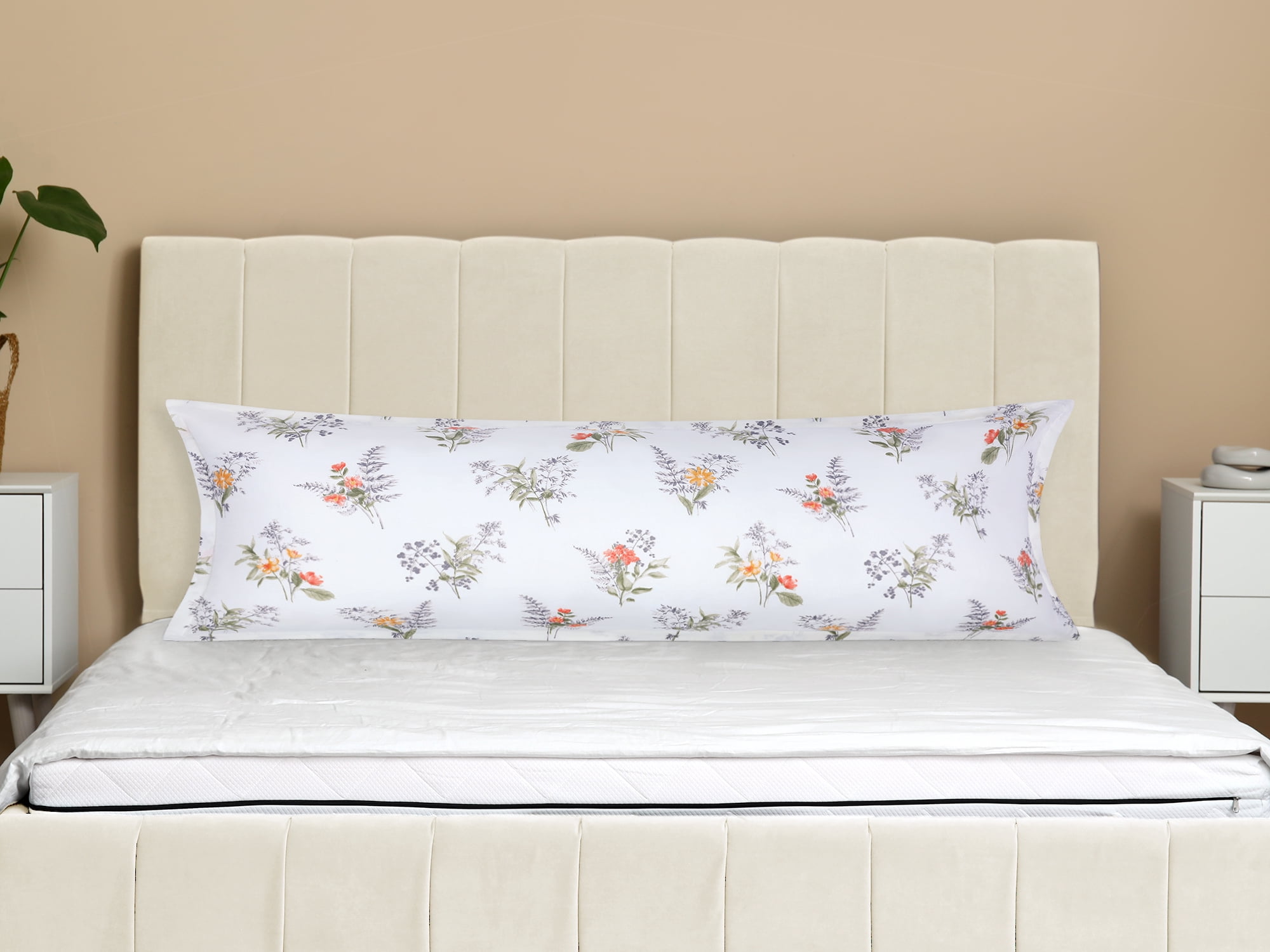 Unique Bargains 1 Pcs Pillowcase Breathable Soft Floral Pillow Cases White 20"x72"