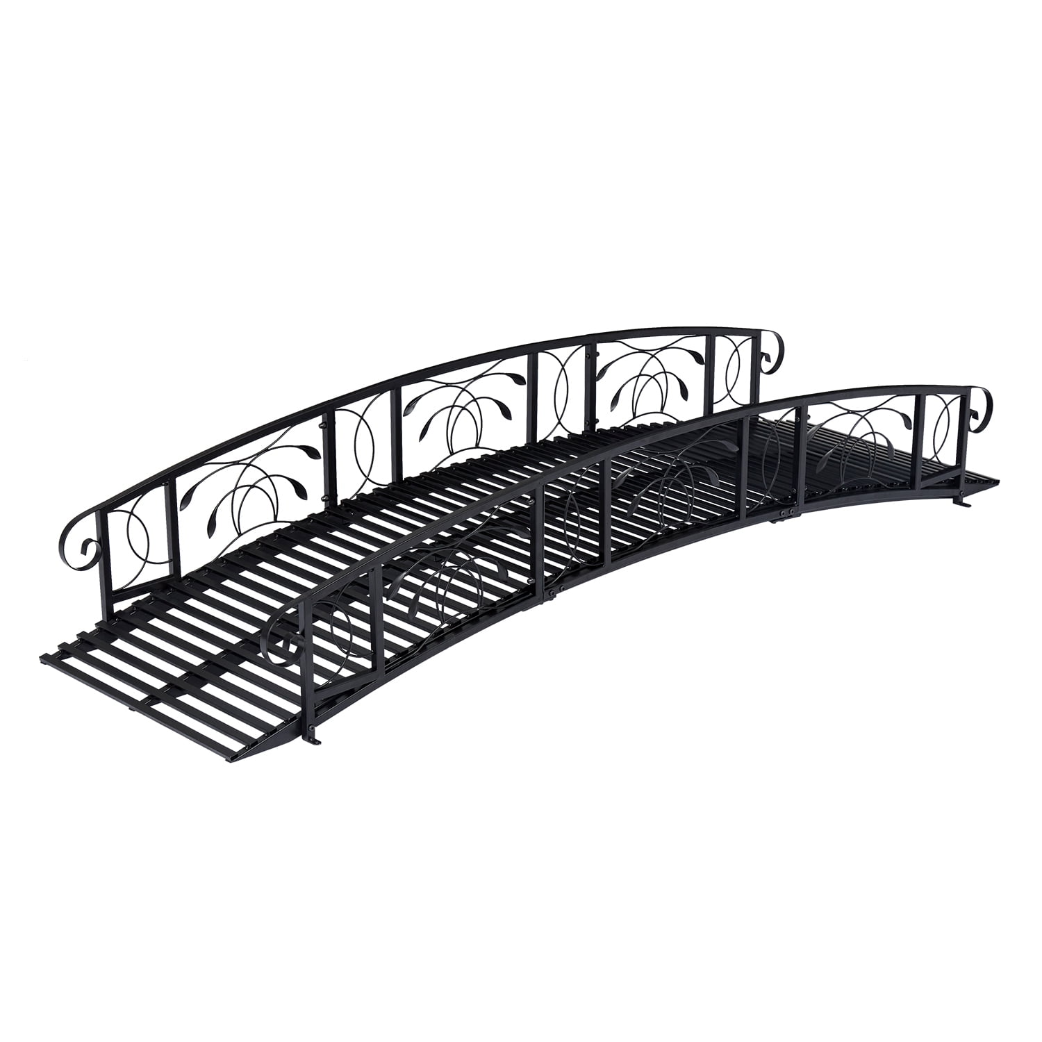 Kinbor 8 Ft Metal Garden Bridge, Garden Arch Footbridge w/ 2 Safety