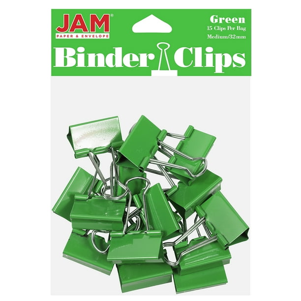 JAM Colorful Binder Clips, Medium, 1 1/4 Inch (32 mm), Green