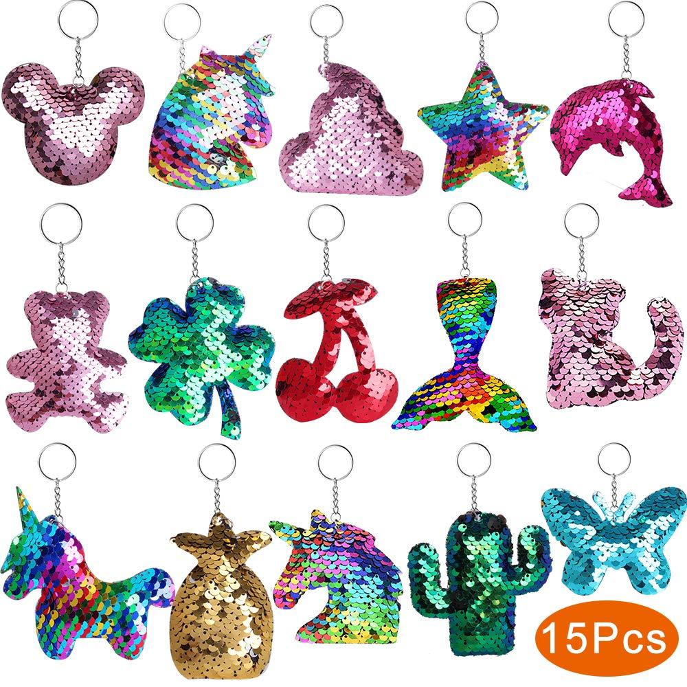 Outee Outee Sequin Keychain 15 Pcs Flip Sequin Keychain for Mermaid