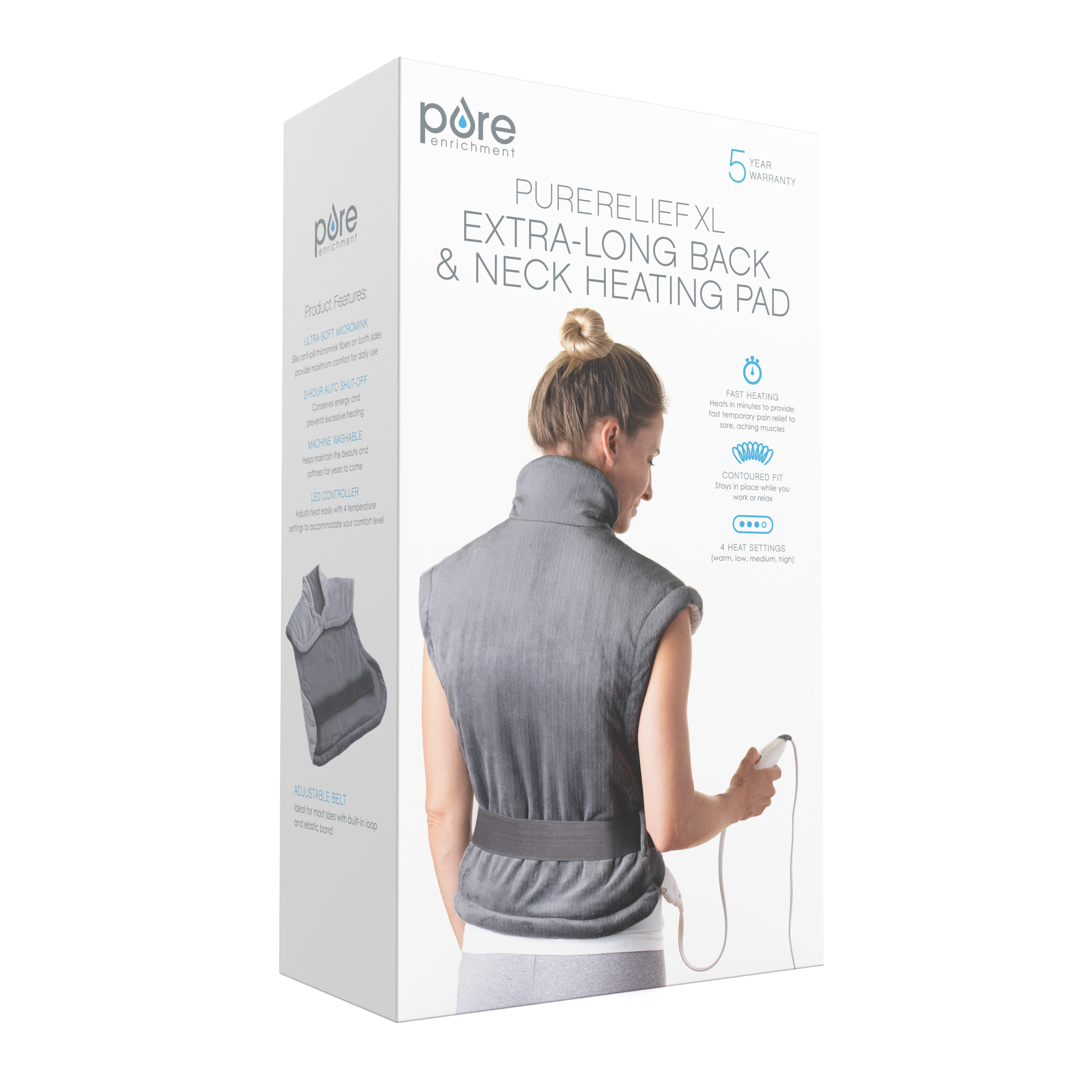 Pure Enrichment PureRelief XL Heating Pad for Back & Neck - Heat Therapy with 4 Heat Settings and Auto Shut-Off (Gray) - image 5 of 5