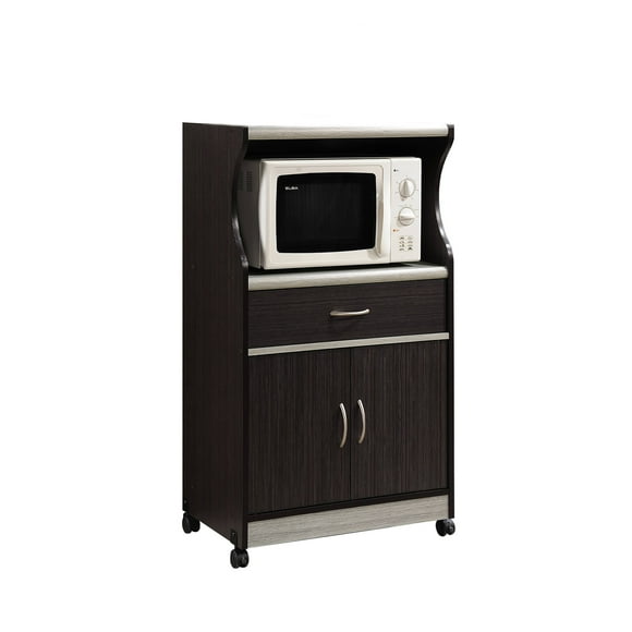 Hodedah Wheeled Microwave Island Cart with Drawer, Choco Grey