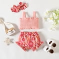 thumbnail image 4 of ibuvkizy Baby Girl Clothes Toddler Girl Short Clothing Sets,Toddler Kids Baby Girls Fashion Cute Flower Print Ruffles Vest Shorts Hairband Suit,Summer Casual Top Tee Shirts,Gifts for Her, 4 of 6