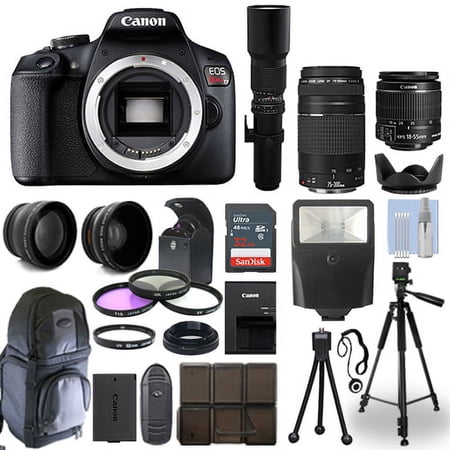 Canon EOS Rebel T7 / 1500D Camera+ 5 Lens Kit: 18-55mm + 75-300mm + 500mm & More
