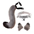 thumbnail image 3 of Conjunto de orejas y cola postizas para disfraz de cosplay, collar con pinza para el cabello y cascabeles gris negro, 3 of 9