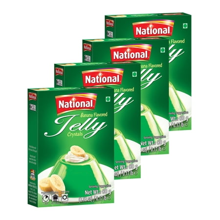 National Foods Jelly Crystal - Banana 2.82 oz (80g) | Quick & Easy Jello | Preservative Free | Sweet & Tasty Treat | Box Pack | Pack of 4