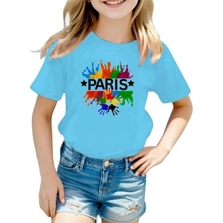 

ZMHEGW Children Kids Boys Girls Fashion Summer Short Sleeve Letter Printed T Shirt Blouse Casual Top Tunic Clothes