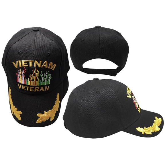 Vietnam Veteran Cap with Flame Retired Army Military Vet Baseball Black cap Hat