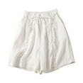 thumbnail image 1 of Pantalones cortos de lino de cintura alta y pierna ancha para mujer, para el verano, con dobladillo con volantes, estilo retro vintage, informales., 1 of 3