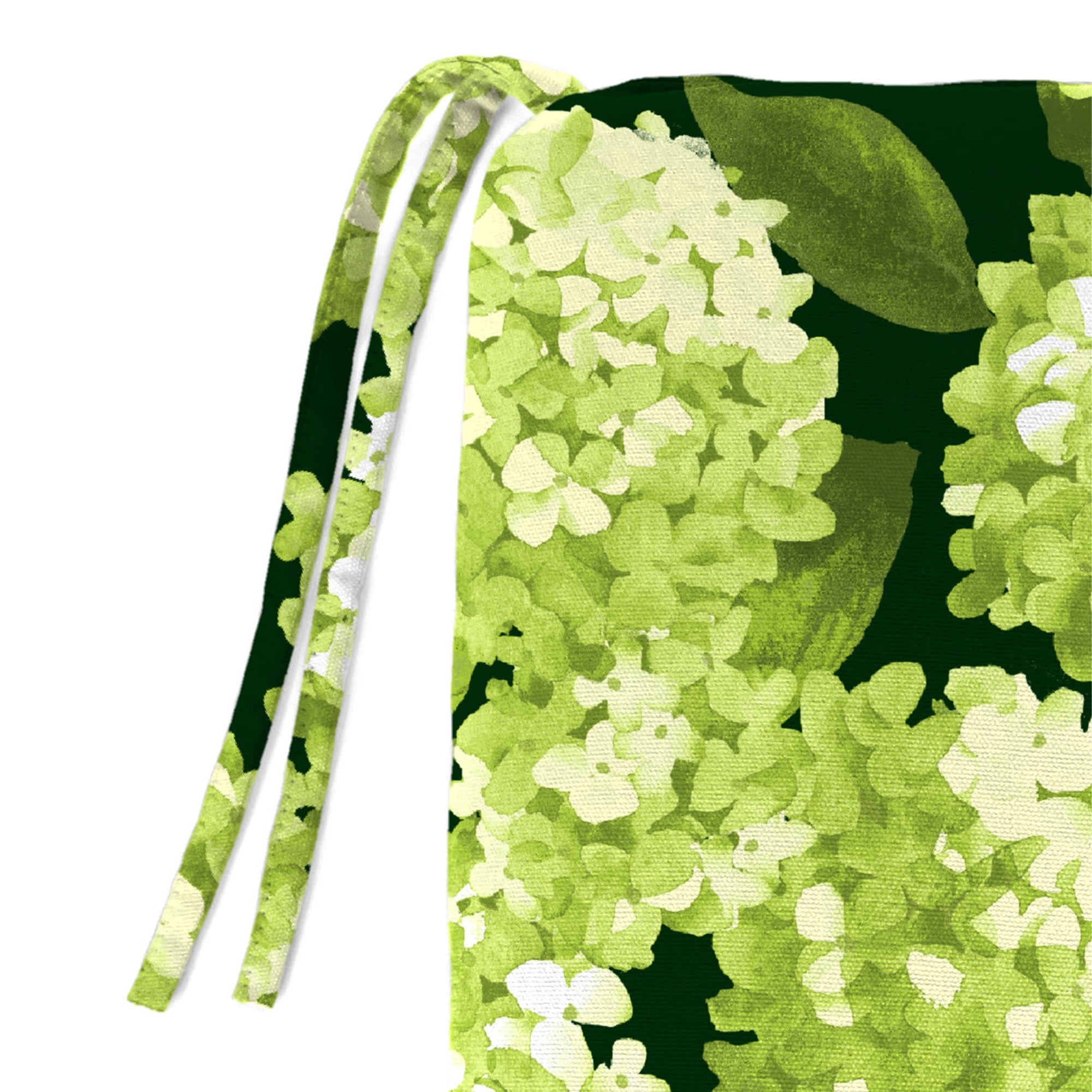 Jordan Manufacturing 16.5" x 18.5" Hydrangea Forest Green Floral Rectangular Outdoor Chair Pad Seat Cushion with Ties
