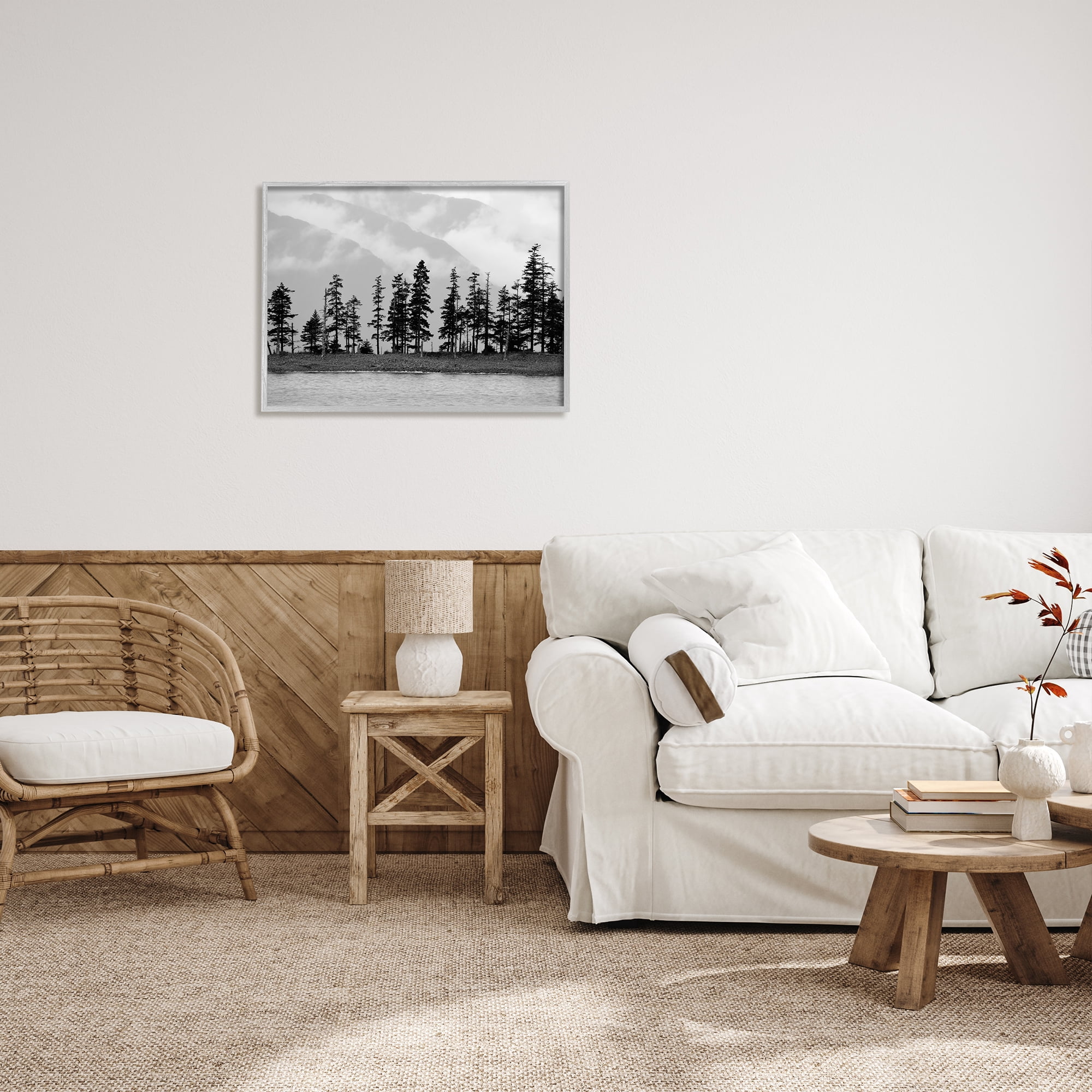 Stupell Indtries Empty Pine Tree Forest Coast Line Misty Mountains,30 x 24,Design by Savanah Plank