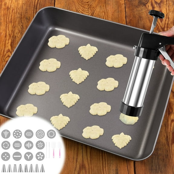 Cookie Press Kit Efficient Cookie Press Decorating Kit Stainless Steel Cookie Press Machine Detachable Cookie Press Maker with 13 Cookie Discs 8 Icing Nozzles for Biscuits Baking