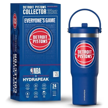 Hydrapeak x NBA Officially Licensed Detroit Pistons 32oz Nomad Stainless Steel Tumbler with Handle and Straw Lid Leakproof Water Bottle in Limited Edition Collector s Gift Box