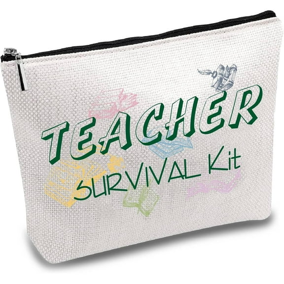 Teacher Survival Kit Bag Makeup Bags Canvas Cosmetic Bag Multi Purpose Pencil Case with Metal Zipper Bag Toiletry Travel Purse Pouches