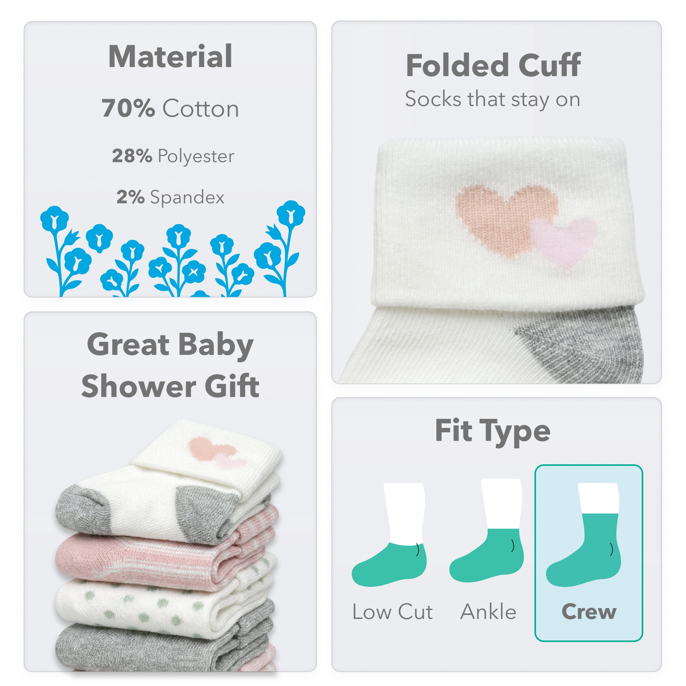 Carter's Child of Mine Baby Girl Folded Cuff Socks, 6-Pack, 0-6 Months