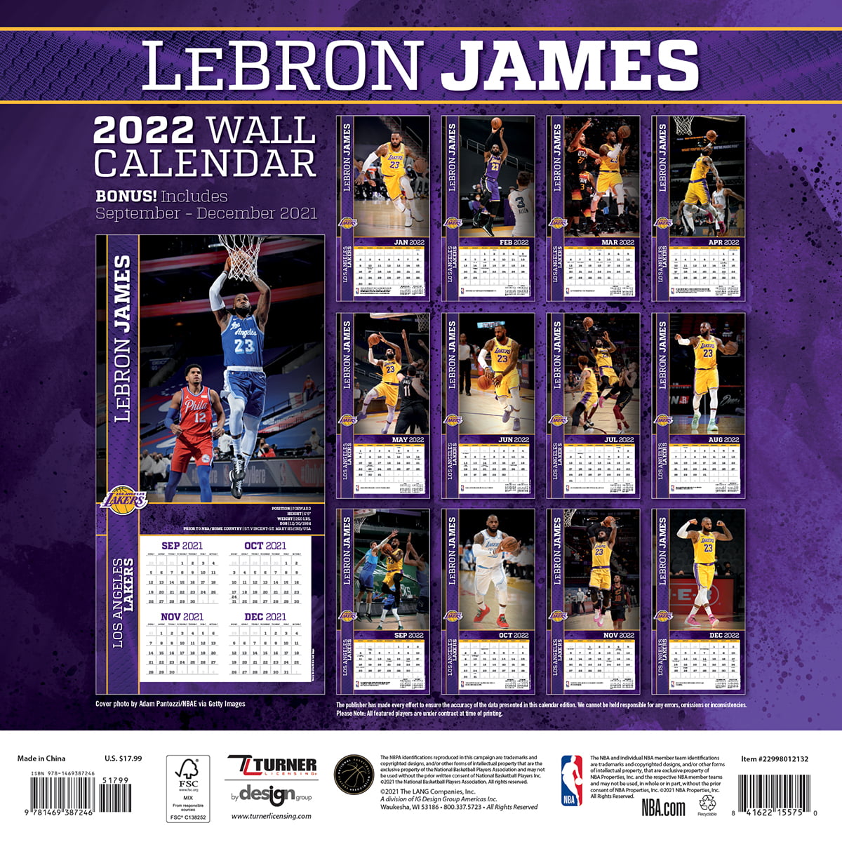 Buy Los Angeles Lakers Lebron James 2022 12X12 Player Wall Calendar