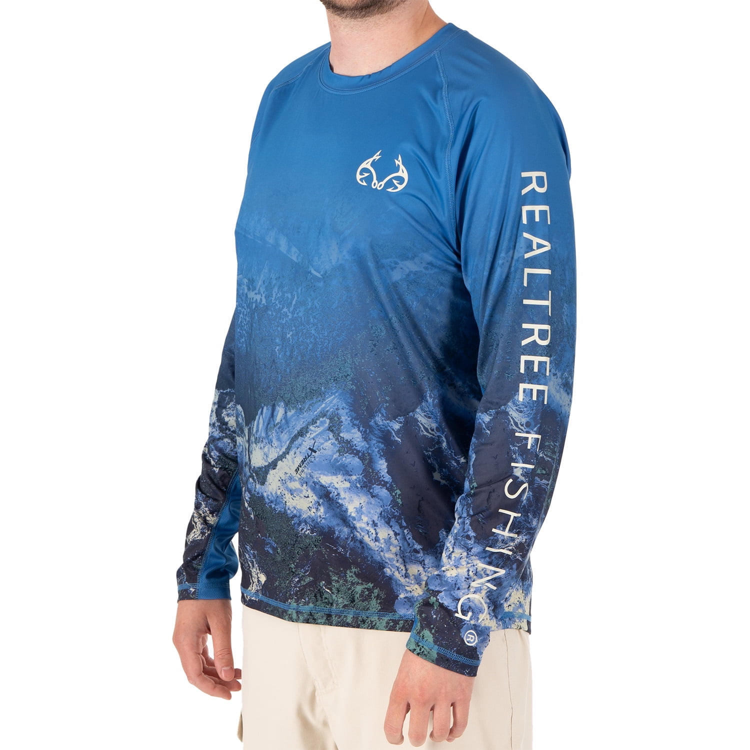 Realtree Men's Long Sleeve Performance Fishing Tee, Sapphire Blue, 2XL