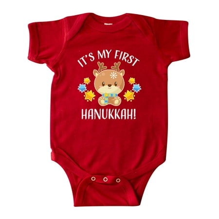 

Inktastic Cute Reindeer My 1st Hanukkah with Blue and Yellow Stars Gift Baby Boy or Baby Girl Bodysuit