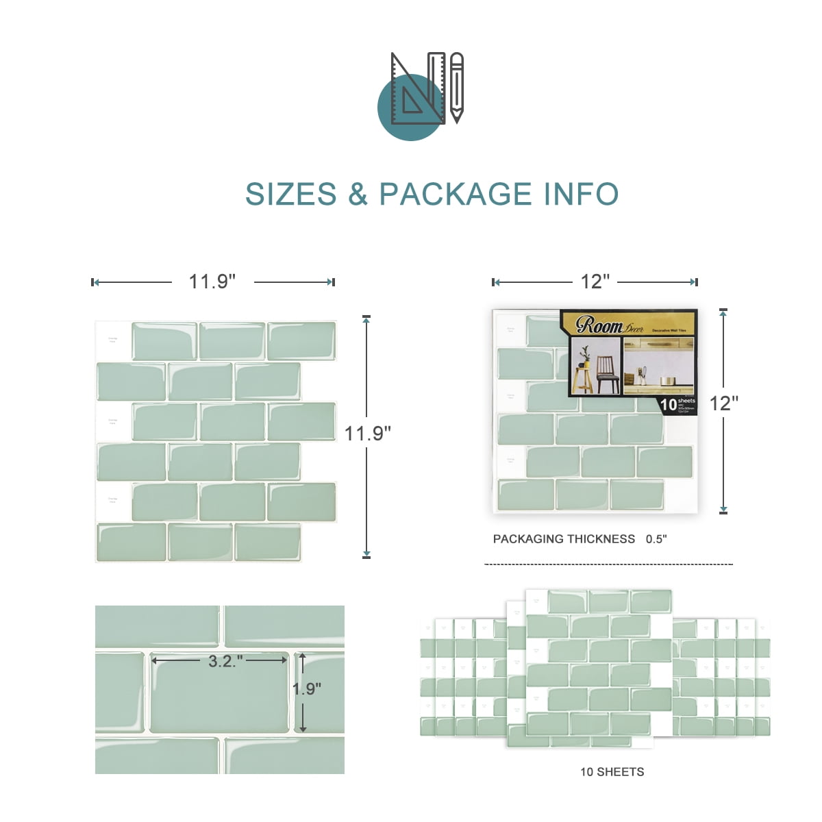 Art3d Peel and Stick Backsplash Tile 12"x12 Subway 3D Wall Sticker Wallpaper   Kitchen Bathroom Self Adhesive Removable Stick in Teal (10-Pack)