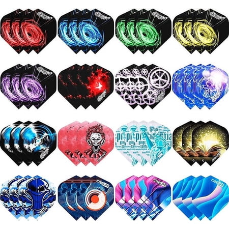 CyeeLife 48pcs Standard PET Dart Flights 16 Patterns, Spare Dart Wings for Aluminum & Plastic Shafts
