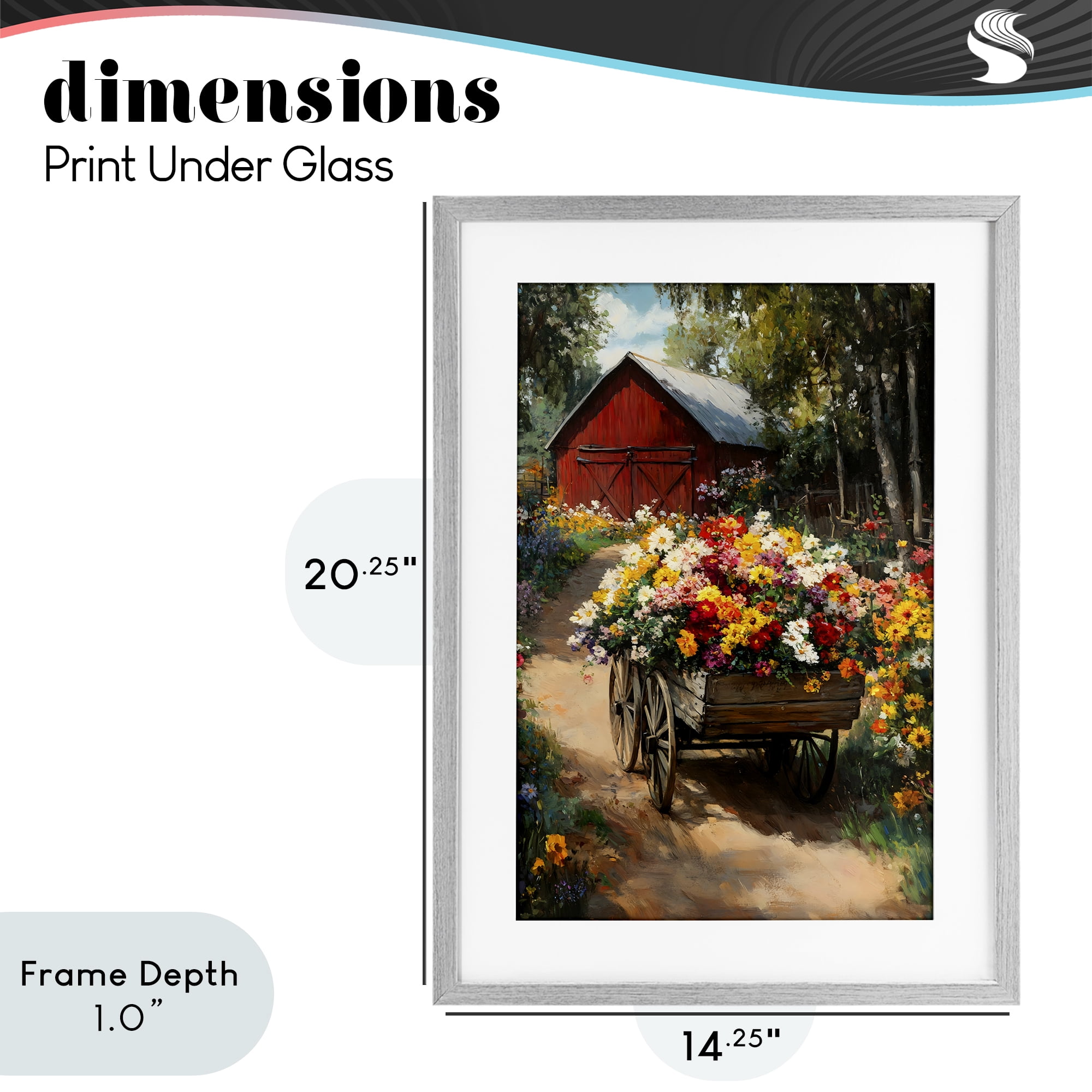 Stupell Industries Floral Wagon in Summer Garden Gray Framed Print Under Glass, design by Franklyn Gregory