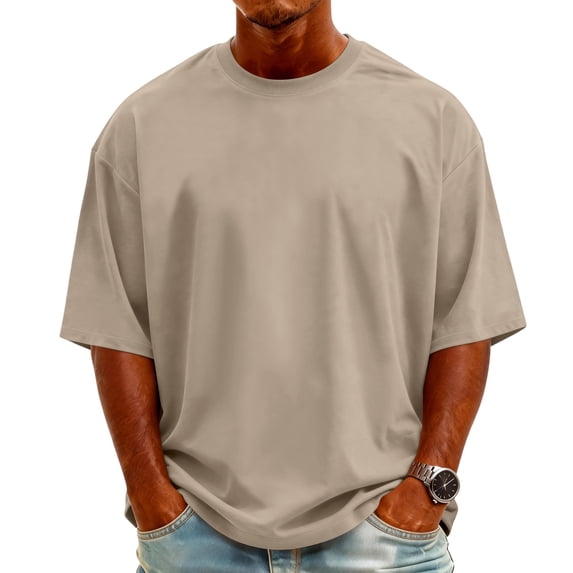 Mens Cotton Shirts Half Sleeve Crew Neck Drop Shoulder T Shirts Loose Fit Casual Vacation Pullover Tees, 3XL