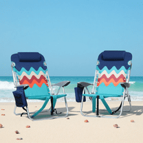 Sophia & William 2 Pack Folding Beach Chairs lightweight Outdoor Lounge Chair with 4 Adjustable Positions & Cooler Bag, Blue