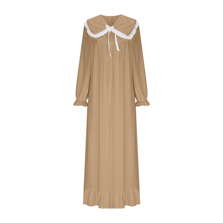 Womens Nightgown Lace Peter Pan Collar Bow Long Sleeve Plus Size Nightdress  Casual Loose Fall Winter Home Wear (XXL, Khaki) - Walmart.com