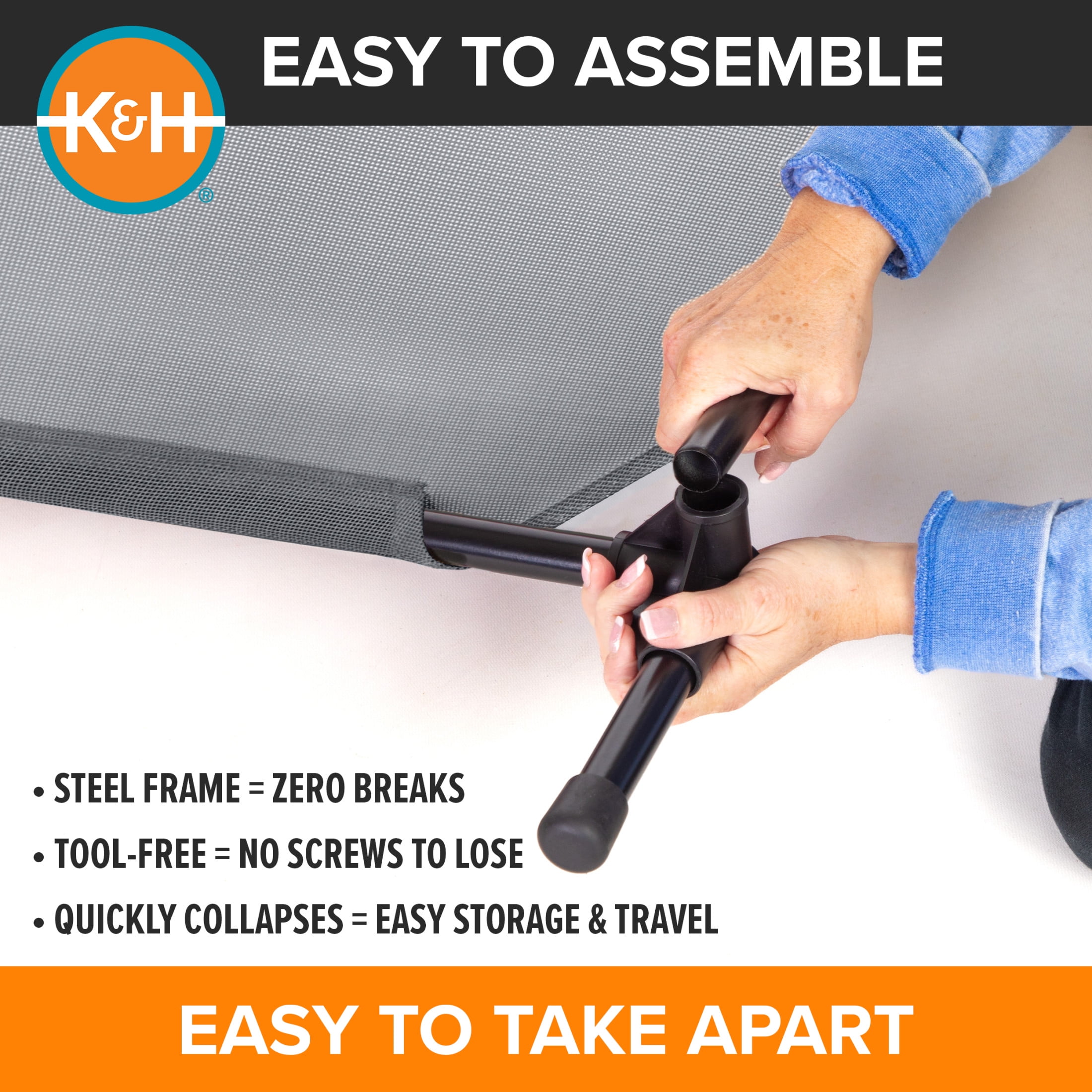 K&H Pet Products All Weather Elevated Outdoor Pet Cot Gray Large 42 X 30 X 7 Inches