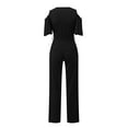 thumbnail image 4 of MSJUHEG Jumpsuits For Women One Piece Jumpsuits For Women V-Neck Drop-Shoulder Short-Sleeved High-Waist Belted Wide-Leg Pants Jumpsuit Womens Jumpsuit Black L, 4 of 8