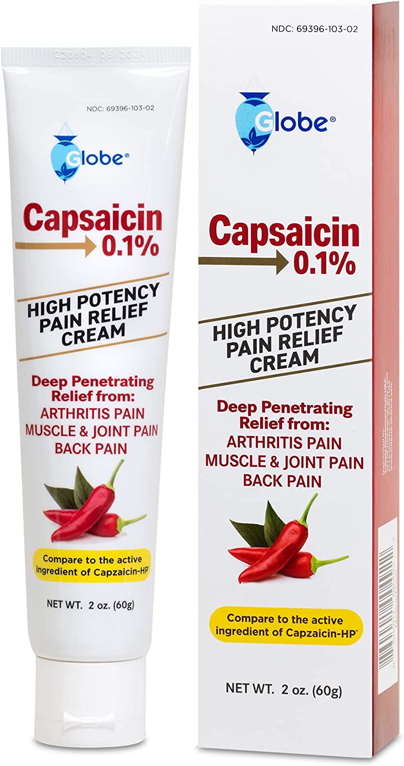 Globe (3 Pack) Capsaicin 0.1% High Potency Pain Relief Cream, Unscented (2 oz) Deep Penetrating Relief from: Arthritis, Muscle, Joint and Back Pain