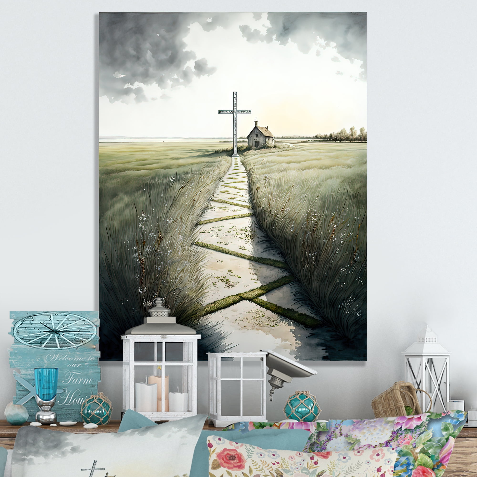 Designart Cross Status On Winding Path I Canvas Wall Art