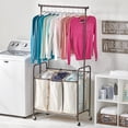 thumbnail image 2 of mDesign Portable Laundry Sorter with Wheels and Steel Hanging Bar - Bronze/Beige, 2 of 8