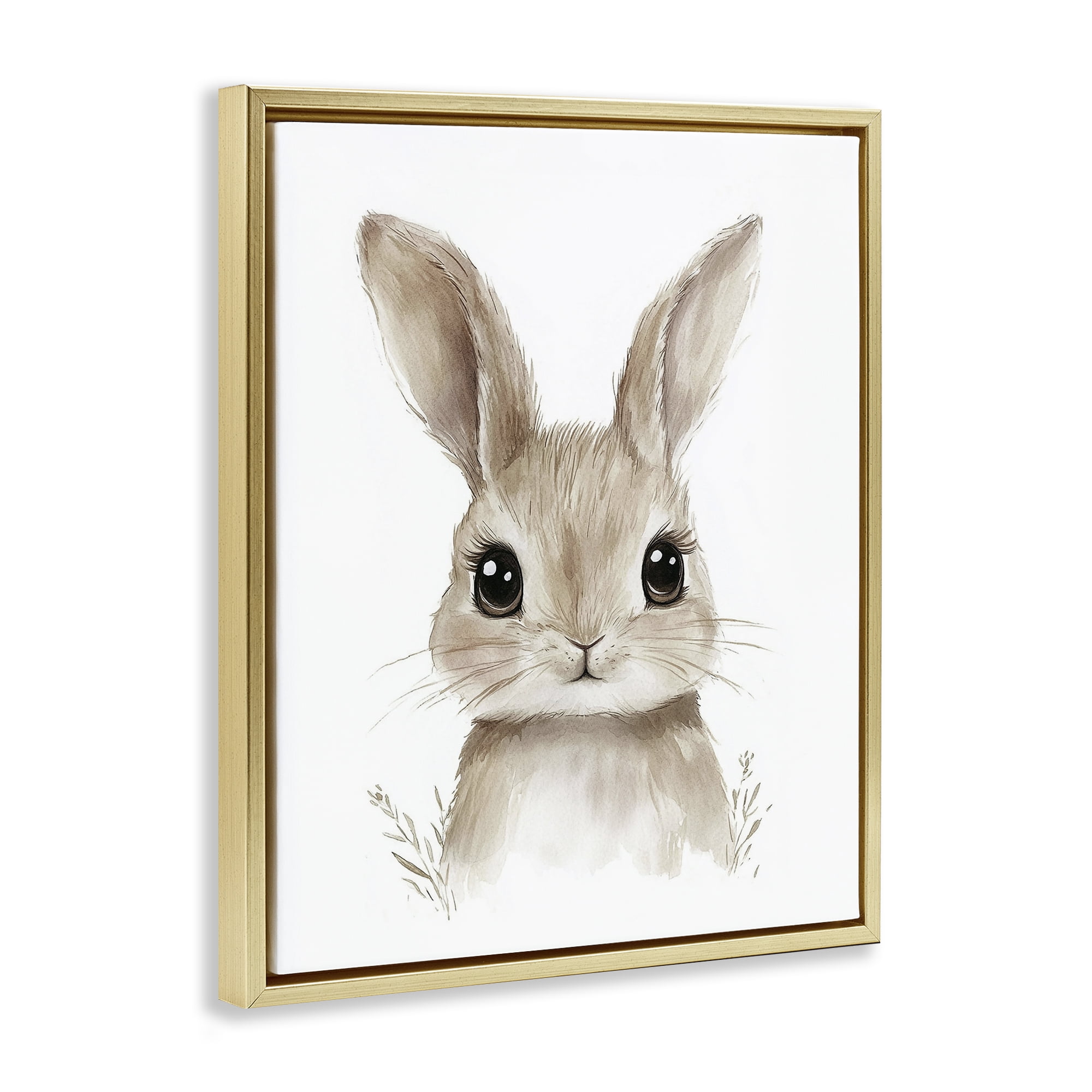Stupell Industries Nursery Babies Bunny Gold Framed Floater Canvas Wall Art, design by Ramona Murdock