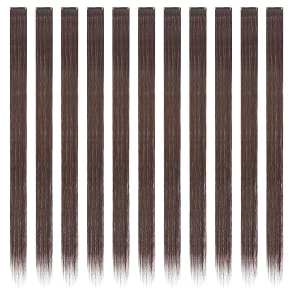 WEIF-Colored Clip in Hair Extensions - 10 PCS Brown Highlighted Hair Piece Straight Synthetic Clip in Hairpieces for Women 22 inch