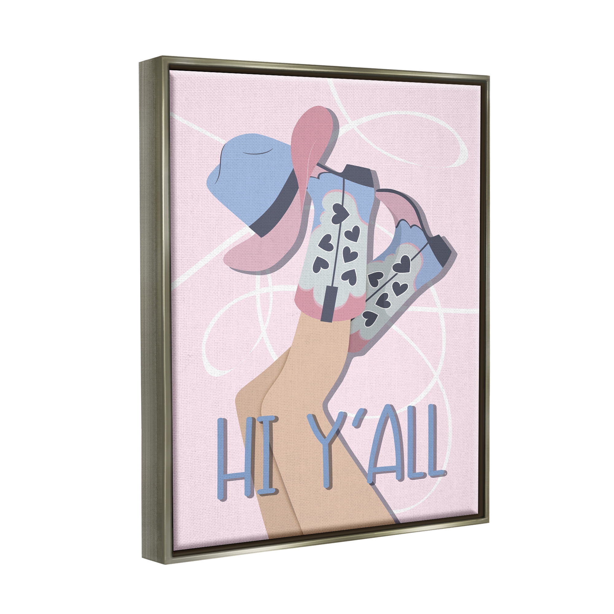 Stupell Industries Hi Y'all Pastel Cowgirl Abstract Painting Gray Floater Framed Canvas Art Print Wall Art, 17 x 21