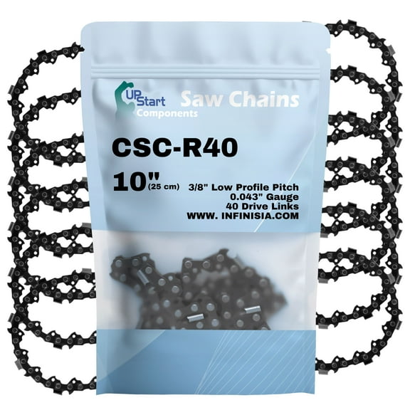 5-Pack 10-Inch Chainsaw Chain R40 Replacement for Echo PPF-2620 - (10", 3/8", .043", 40 Drive Links)