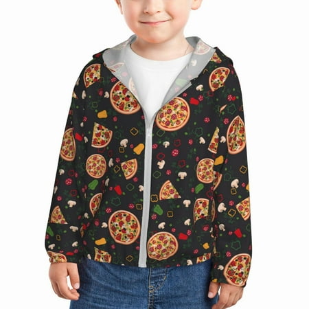 

Ocsxa Pizzas Mushrooms Print Kids Active Zipper Sun Protection Jacket Boys Girls Hooded Cooling Shirt-4 Years