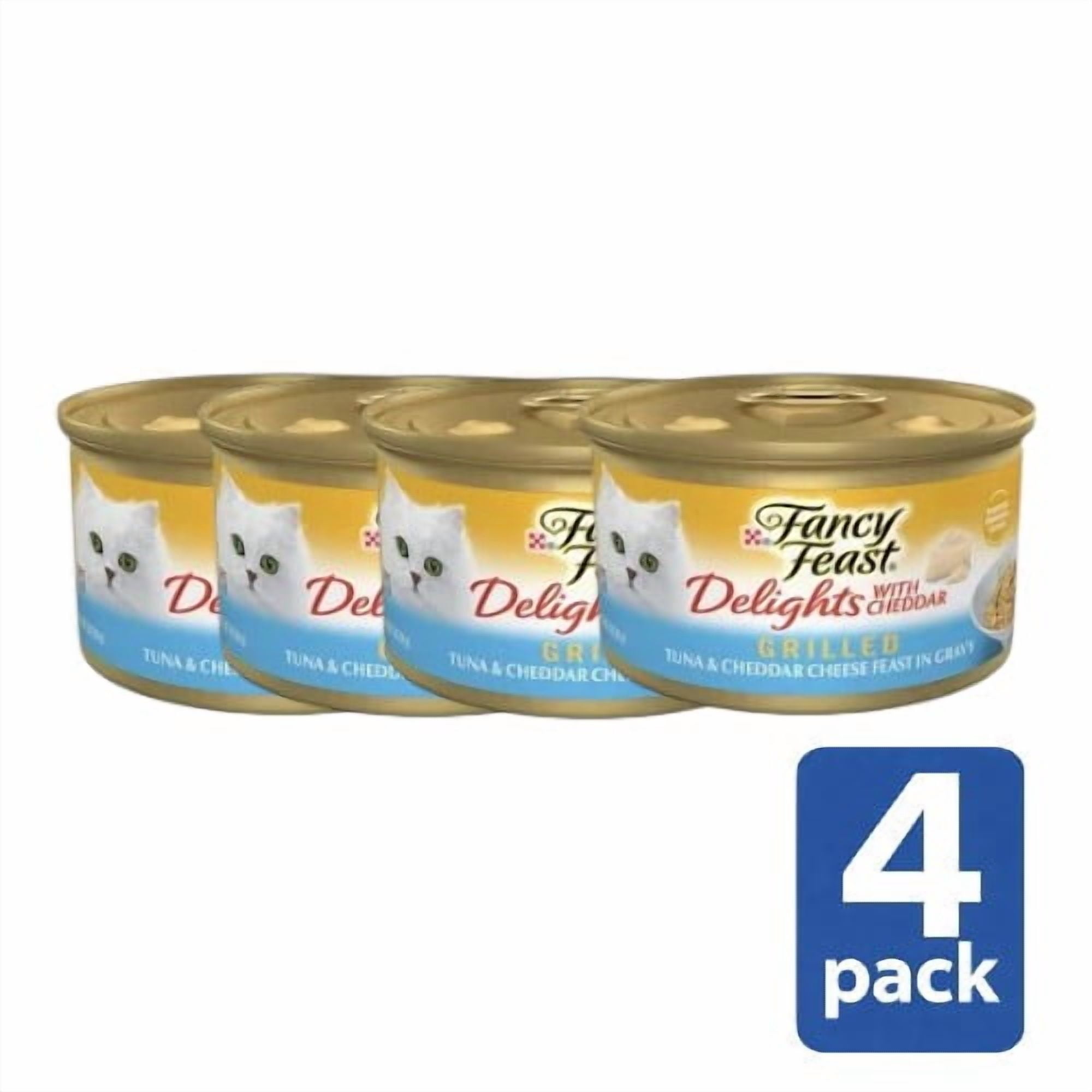 (2 pack) Fancy Feast Delights Grilled Tuna & Cheddar Cheese In Gravy Wet Cat Food, 3 oz cans (4 Pack)