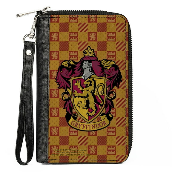 The Wizarding World of Harry Potter Wallet, Zip Around, Harry Potter Gryffindor Crest Heraldry Checkers Golds Reds, Vegan Leather