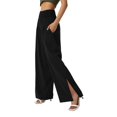 thumbnail image 4 of Pantalon Grand en Coton et Lin, Taille Haute, Fendu, Décontracté, Mode pour Femmes, 4 of 8
