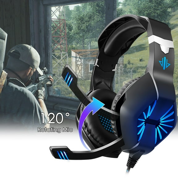 ODDGOD PS4 Headset, Wired Xbox One Headset Gaming Headset with Surround Sound Noise Canceling Gaming Headphones with Mic & LED Light Compatible with PS4, Xbox One, PC