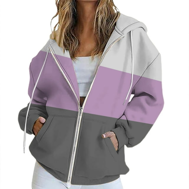 WZXFASHION Women's Fall Jacket Oversized Pocket Sweatshirt Casual Clothing Zipper Track Jacket Solid Color Long Sleeve Tops Up To 50% Off men’s pullover sweater